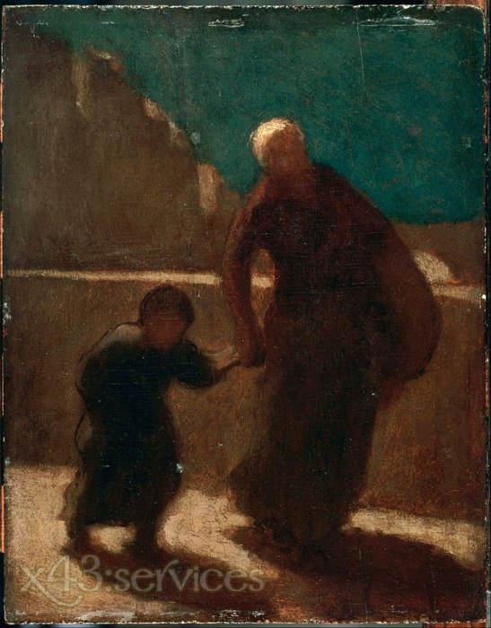 Honore Daumier - Auf einer Bruecke bei Nacht - On a Bridge at Night